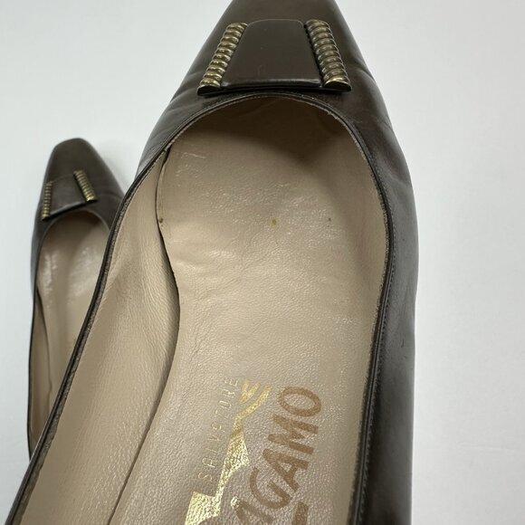 Salvatore Ferragamo Women’s Brown Canora Designer‎ Leather Pump US 7.5 B - Picture 11 of 16